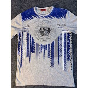 JOVANNI Tee Shirt Mens XL Gray 3d Embossed Graphic Print Short‎ Sleeve Crew Neck